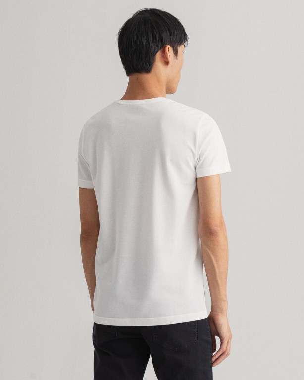 Gant Slim Fit Piqué Men's T-shirts White | f6r58qDkys9