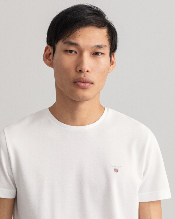 Gant Slim Fit Piqué Men's T-shirts White | f6r58qDkys9