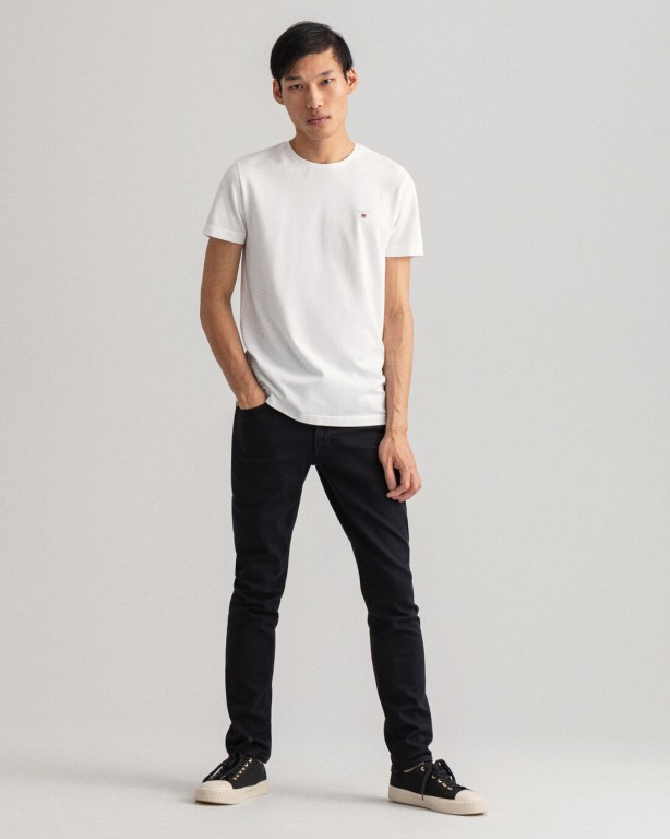 Gant Slim Fit Piqué Men's T-shirts White | f6r58qDkys9