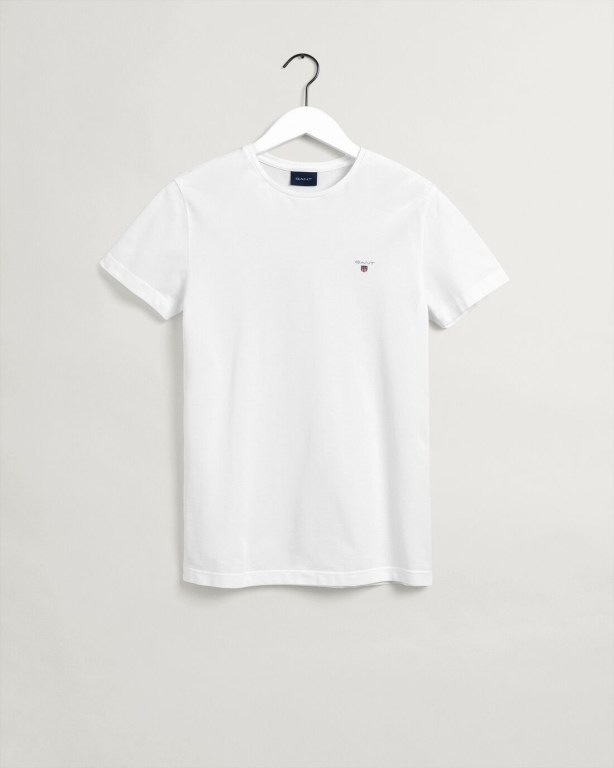 Gant Slim Fit Piqué Men's T-shirts White | f6r58qDkys9