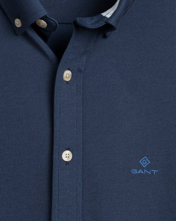 Gant Slim Fit Tech Prep™ Piqué Men's Shirts Dark Blue | IUwqUgeVHFg