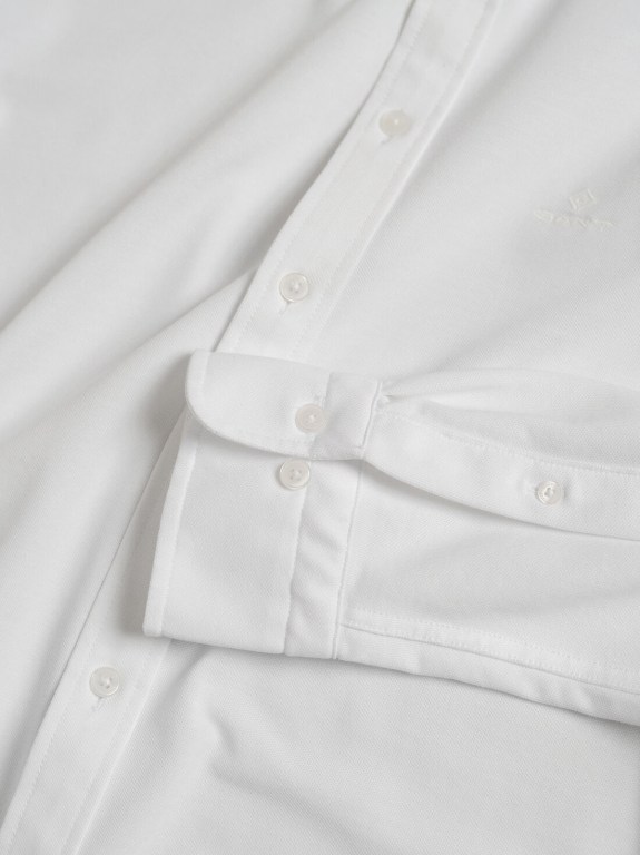 Gant Slim Fit Tech Prep™ Piqué Men's Shirts White | TfAKPcyiWAk