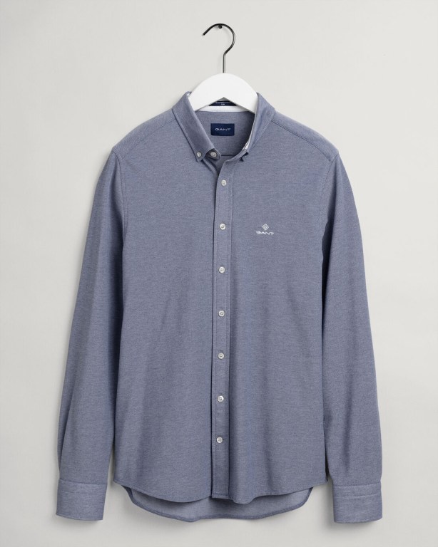 Gant Slim Fit Tech Prep™ Piqué Men's Shirts Blue | lbwJraiXIDD