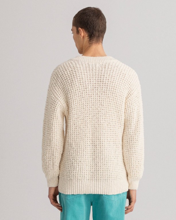 Gant Slouchy Textured Men's V-neck Jumpers Cream | 1uIHHVrXpcT