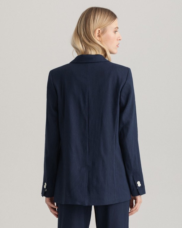 Gant Straight Fit Stretch Linen Women's Blazers Blue | 63fdVOasxZC