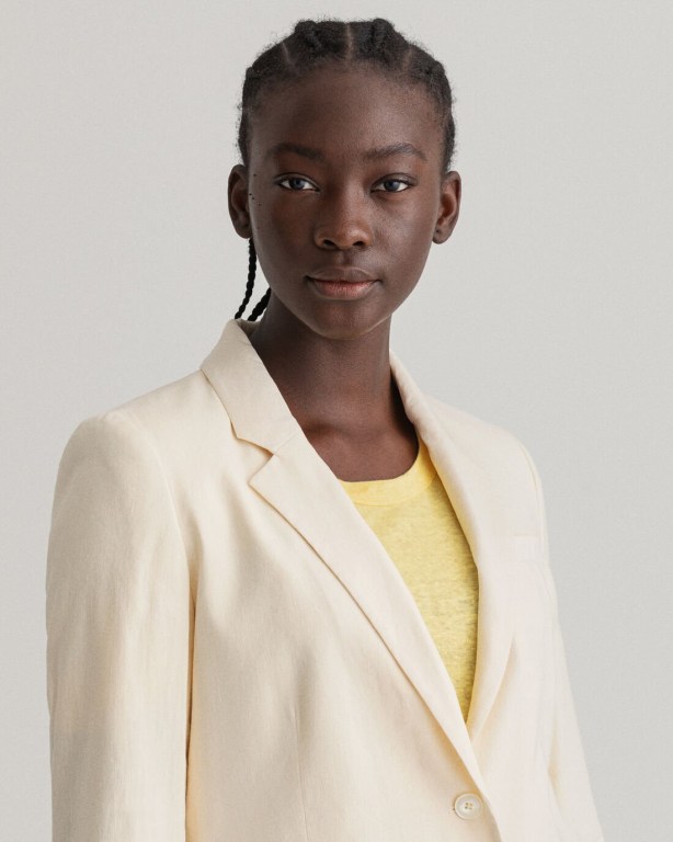 Gant Straight Fit Stretch Linen Women's Blazers Cream | cy2goJAUqfb