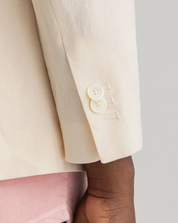 Gant Straight Fit Stretch Linen Women's Blazers Cream | cy2goJAUqfb