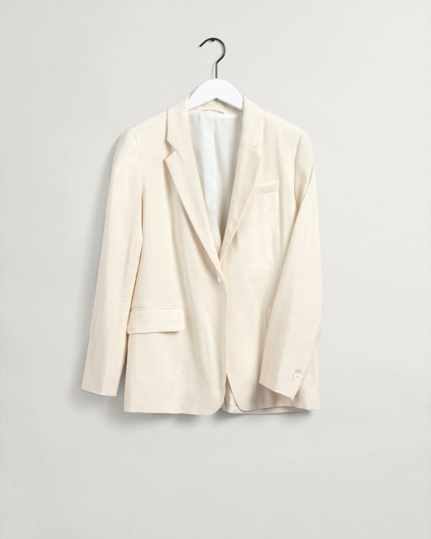 Gant Straight Fit Stretch Linen Women's Blazers Cream | cy2goJAUqfb