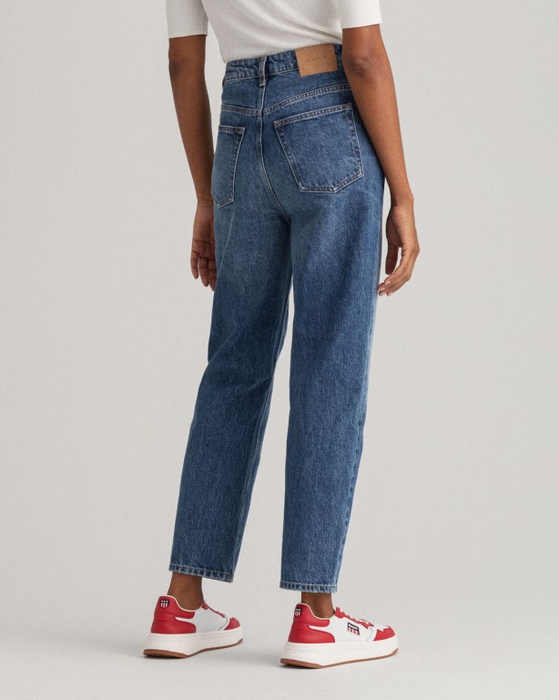 Gant Straight Leg High-Waisted Cropped Women's Jeans Blue | qT33uJAUmwV