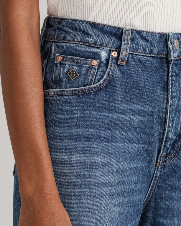 Gant Straight Leg High-Waisted Cropped Women's Jeans Blue | qT33uJAUmwV