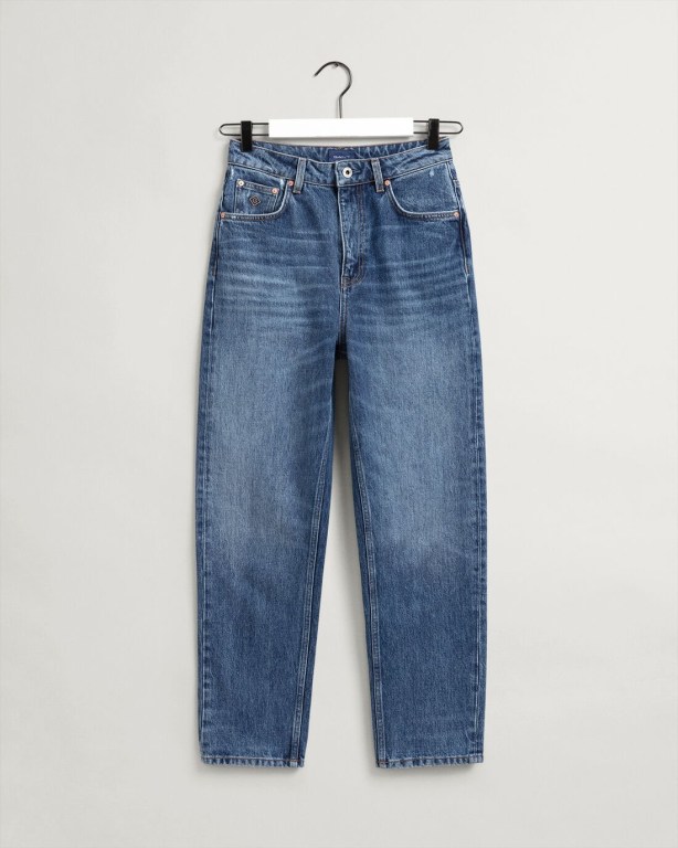 Gant Straight Leg High-Waisted Cropped Women's Jeans Blue | qT33uJAUmwV