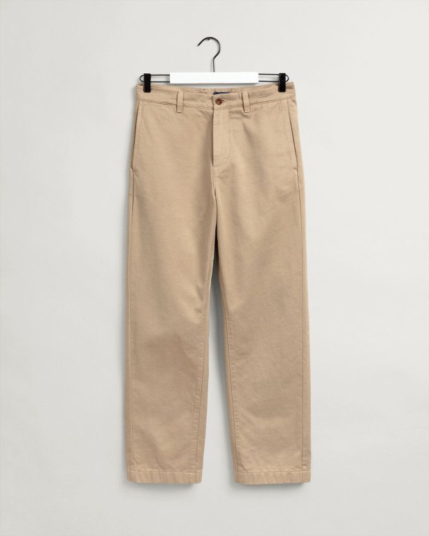 Gant Straight Twill Chinos Men's Pants Dark Khaki | cjJaVHMFE0V