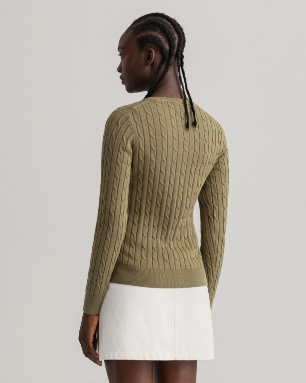 Gant Stretch Cotton Cable Cardigan Women's Cable Knit Jumpers Green | 1Lc2NKiYXOD