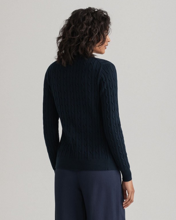 Gant Stretch Cotton Cable Cardigan Women's Cable Knit Jumpers Blue | OvPLjmypY9w