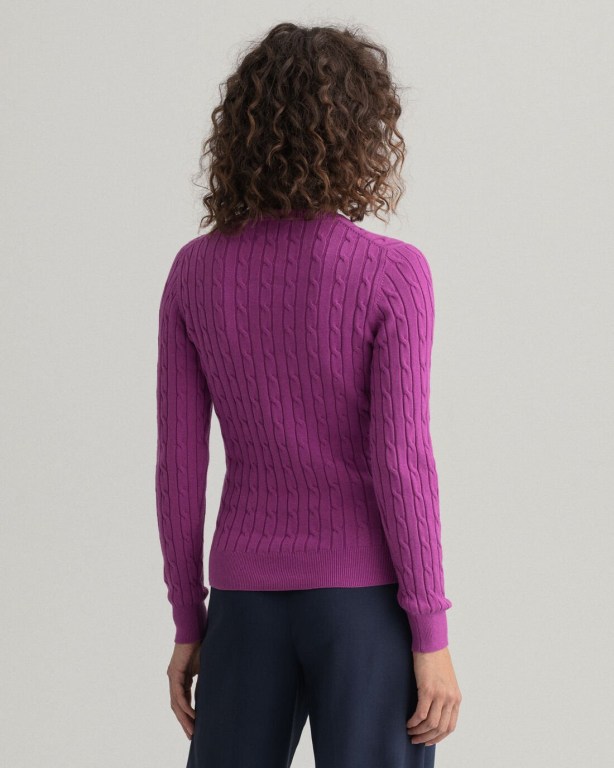 Gant Stretch Cotton Cable Crew Neck Women's Crew Neck Jumpers Purple | 111sqGcPPfR