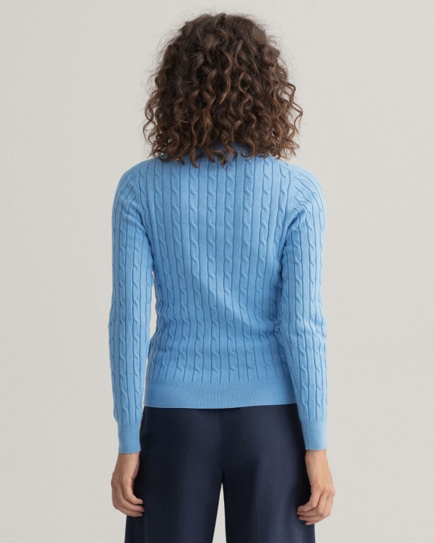 Gant Stretch Cotton Cable Crew Neck Women's Cable Knit Jumpers Silver Blue | 5z4j9jWBoTQ