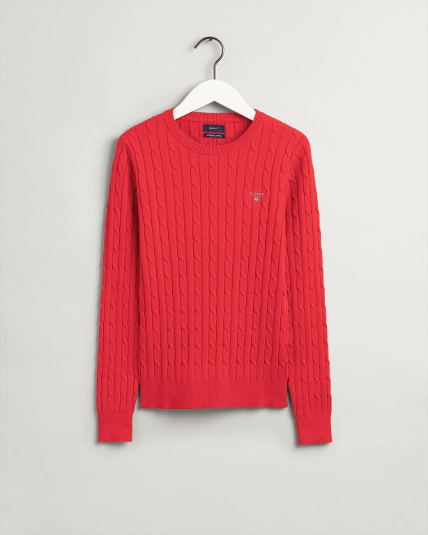 Gant Stretch Cotton Cable Crew Neck Women's Crew Neck Jumpers Light Red | EXrg78zskBP