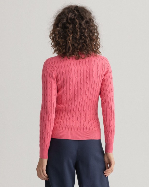 Gant Stretch Cotton Cable Crew Neck Women's Cable Knit Jumpers Rose | ObH6cjMRS4b