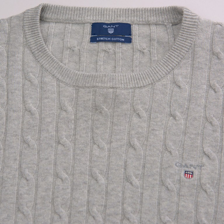 Gant Stretch Cotton Cable Crew Neck Women's Crew Neck Jumpers Light Grey | dxJFmY3xv7R