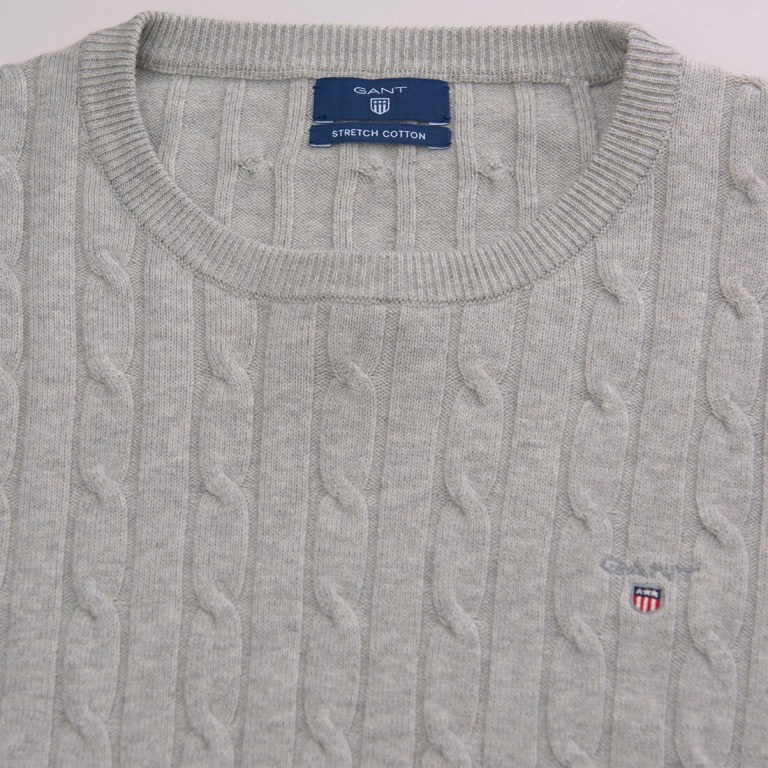 Gant Stretch Cotton Cable Crew Neck Women's Cable Knit Jumpers Light Grey | qmfhVXEMTMT