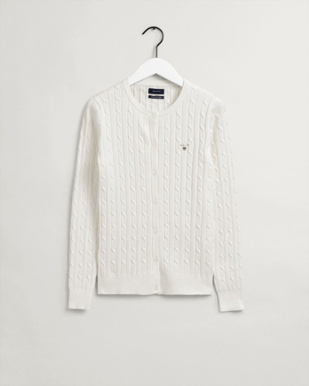 Gant Stretch Cotton Cable Women's Cardigans White | SF2LEbp1Ohj