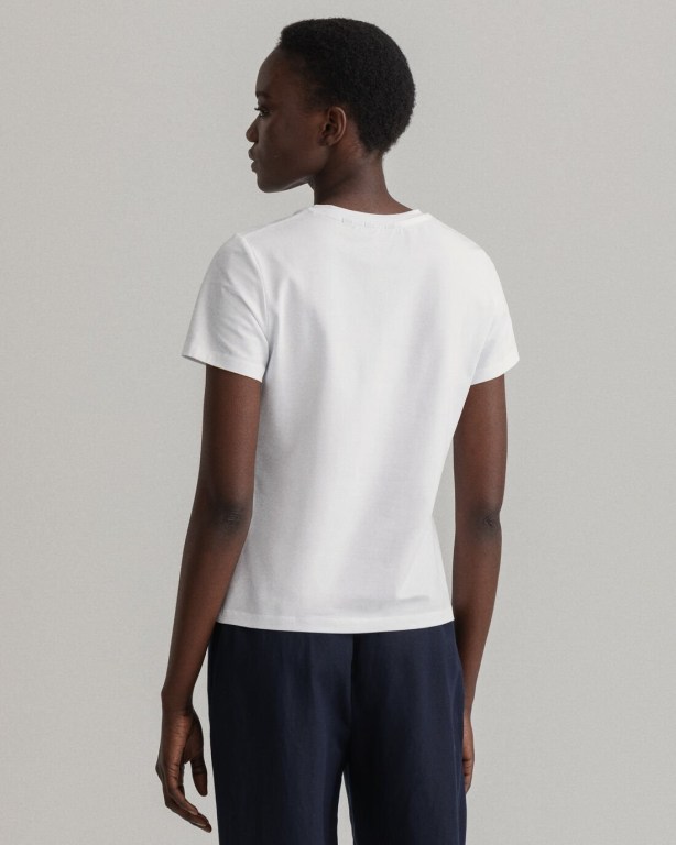 Gant Stretch Cotton Top Women's T-shirts White | 6cfrmGcvvwz