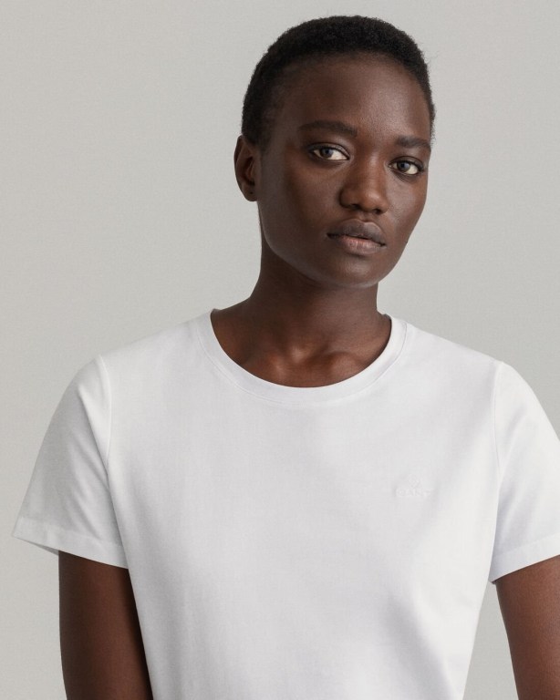 Gant Stretch Cotton Top Women's T-shirts White | 6cfrmGcvvwz