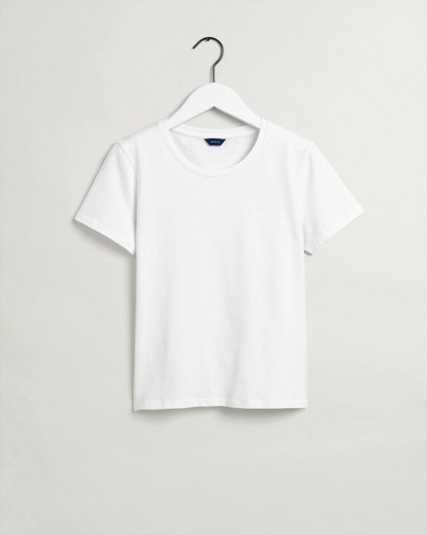 Gant Stretch Cotton Top Women's T-shirts White | 6cfrmGcvvwz