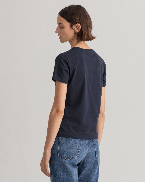 Gant Stretch Cotton Top Women's T-shirts Blue | nOOzP4iBf16