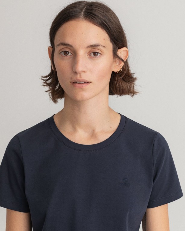 Gant Stretch Cotton Top Women's T-shirts Blue | nOOzP4iBf16