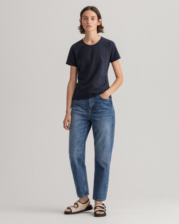 Gant Stretch Cotton Top Women's T-shirts Blue | nOOzP4iBf16