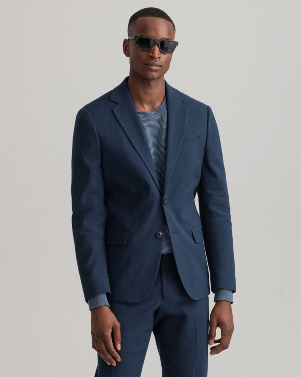 Gant Stretch Linen Suit Men's Blazers Blue | lSrY9Qa4elH