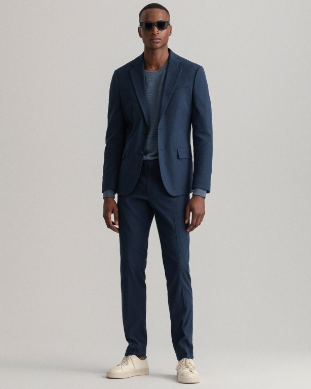 Gant Stretch Linen Suit Men's Pants Blue | ew2zUtJeVVM