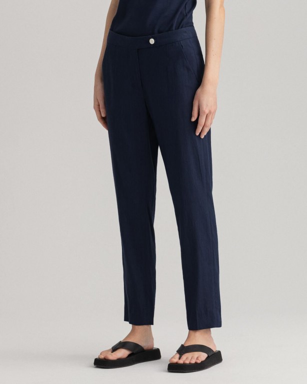 Gant Stretch Linen Tapered Women's Pants Blue | 02B8cdegEOx