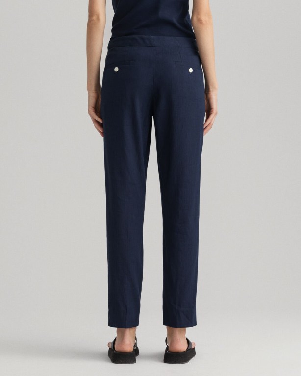 Gant Stretch Linen Tapered Women's Pants Blue | 02B8cdegEOx