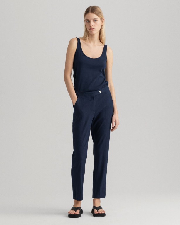 Gant Stretch Linen Tapered Women's Pants Blue | 02B8cdegEOx