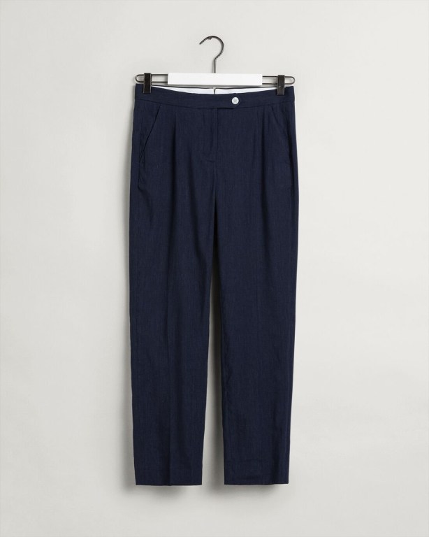 Gant Stretch Linen Tapered Women's Pants Blue | 02B8cdegEOx