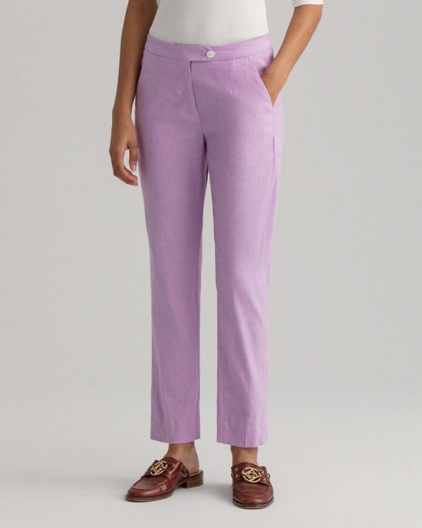 Gant Stretch Linen Tapered Women's Pants Purple | PcjtWlUbGMz