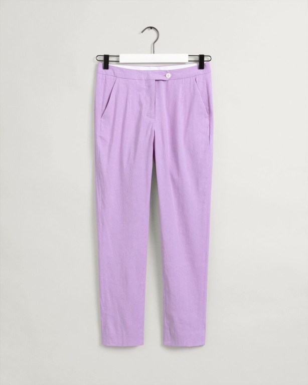 Gant Stretch Linen Tapered Women's Pants Purple | PcjtWlUbGMz