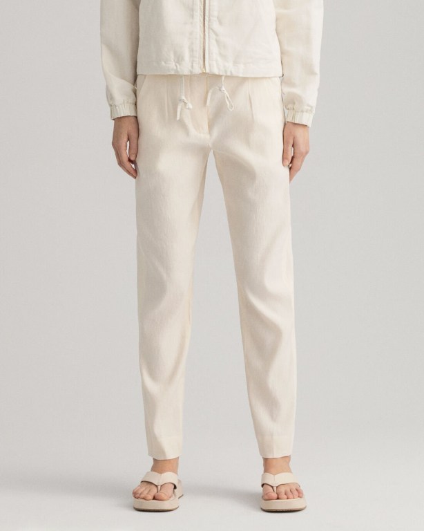 Gant Stretch Linen Tapered Women's Pants Cream | vPQ44miJrzg