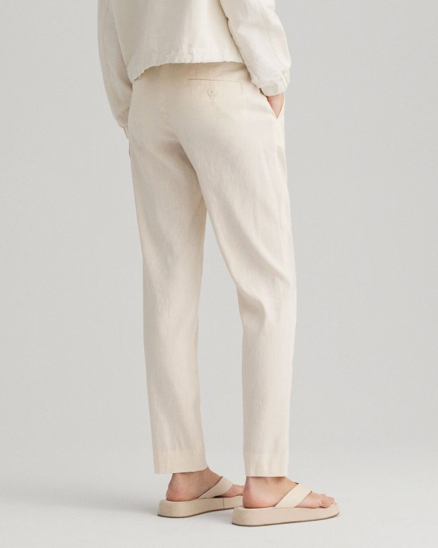 Gant Stretch Linen Tapered Women's Pants Cream | vPQ44miJrzg