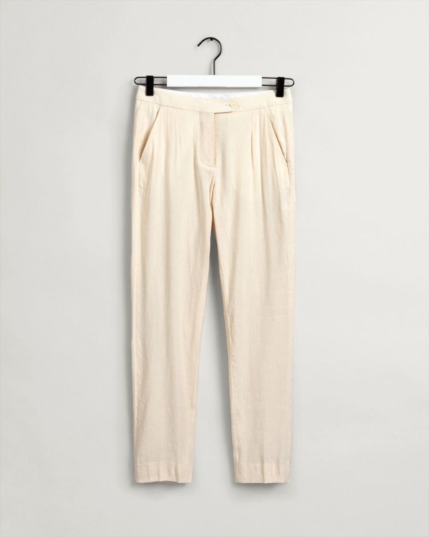 Gant Stretch Linen Tapered Women's Pants Cream | vPQ44miJrzg