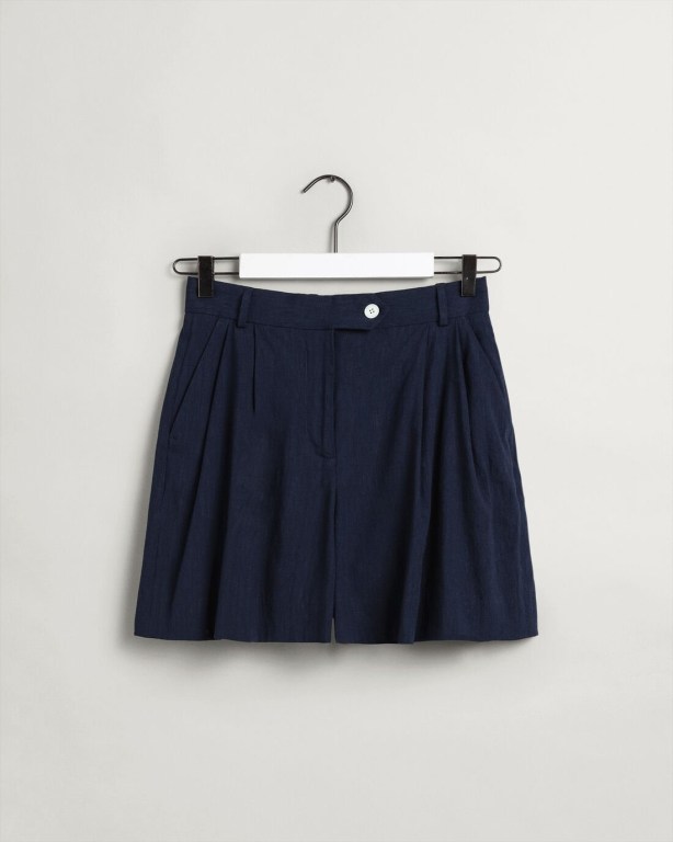 Gant Stretch Linen Women's Shorts Blue | 9HilaVZP6n0