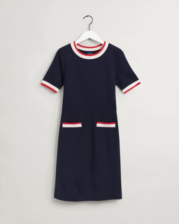 Gant Stripe Detail Jersey Women's Dresses Blue | 94GkkcJ3Y93