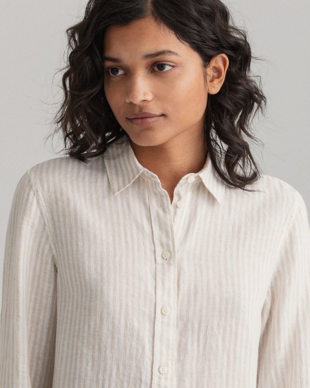 Gant Stripe Linen Women's Shirts Beige | ANA4TMXvAm9