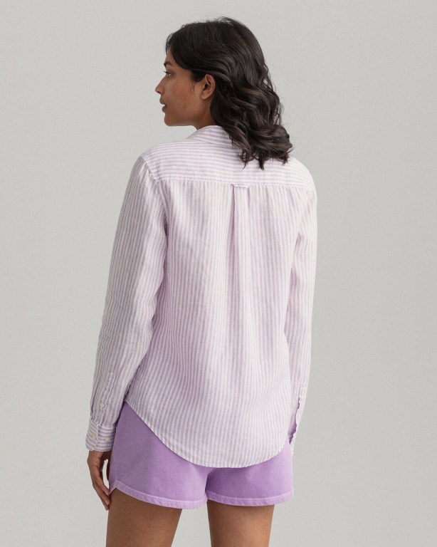 Gant Stripe Linen Women's Shirts Purple | Ju5KQKVXCj1