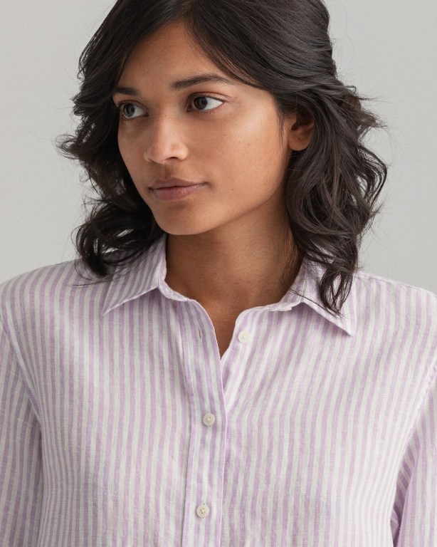 Gant Stripe Linen Women's Shirts Purple | Ju5KQKVXCj1