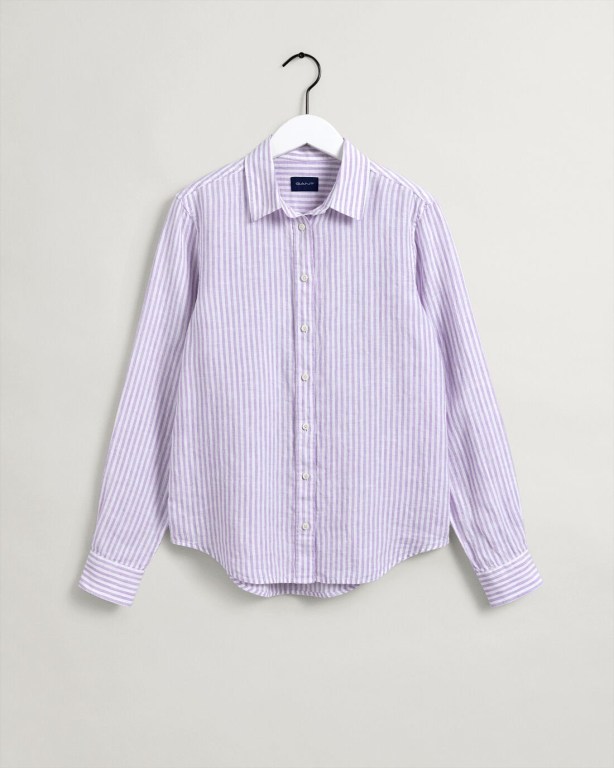 Gant Stripe Linen Women's Shirts Purple | Ju5KQKVXCj1