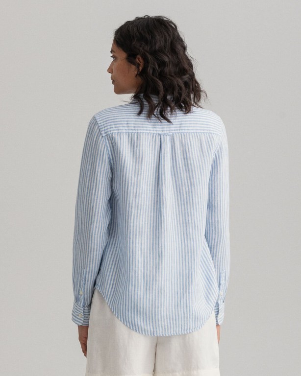 Gant Stripe Linen Women's Shirts Silver Blue | RMw3t0zplqb