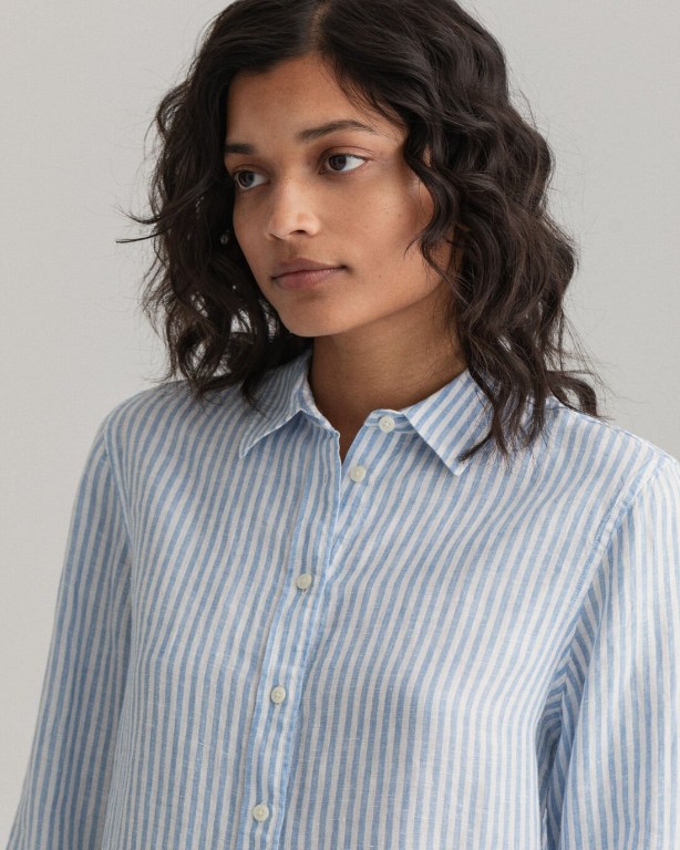 Gant Stripe Linen Women's Shirts Silver Blue | RMw3t0zplqb